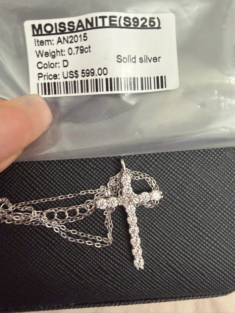 Moissanite (S925) Solid Silver Cross Pendant Necklace - Clear Sparkle